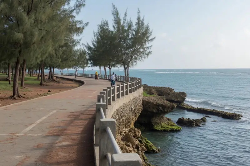 Seafront walk above the coral shelf at Mama Ngina Waterfront, Mombasa