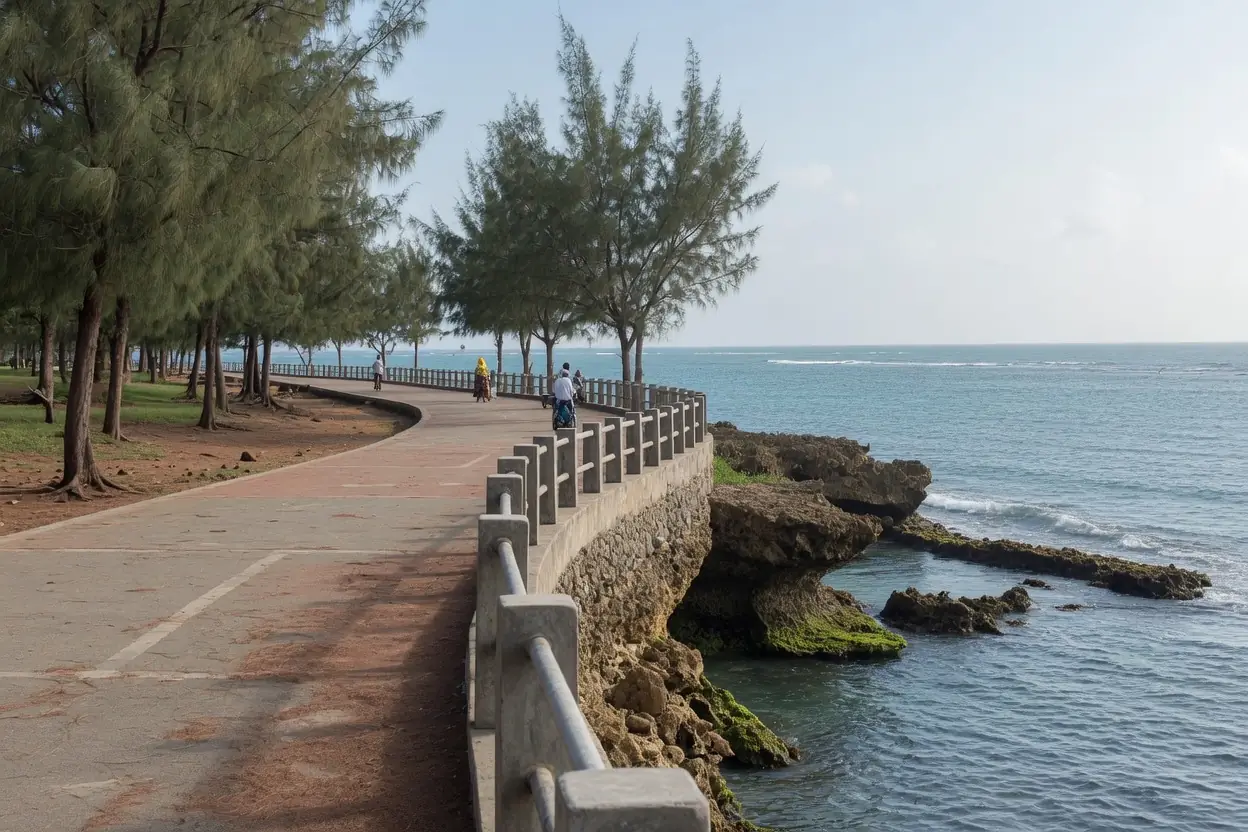 Seafront walk above the coral shelf at Mama Ngina Waterfront, Mombasa